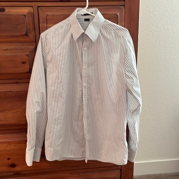 Theory Men’s gray and white long sleeved shirt, size large. - Picture 1 of 5